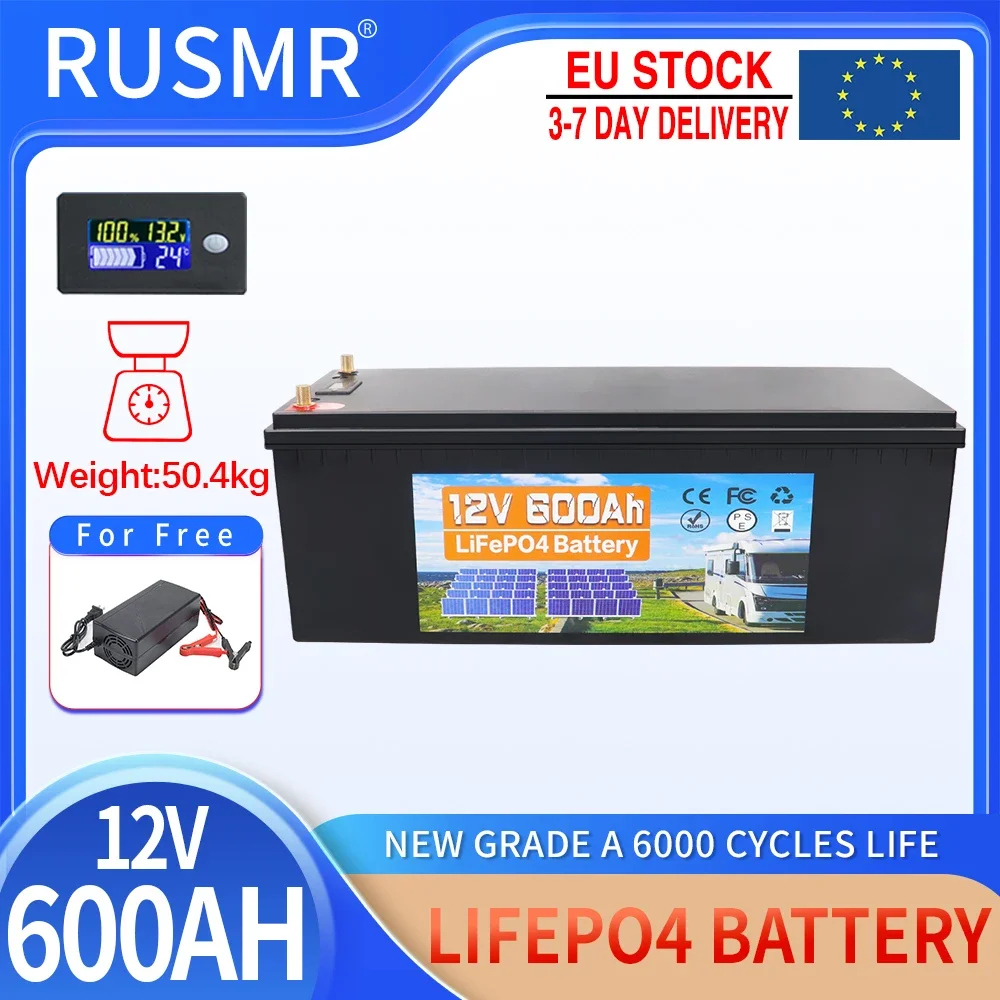 12V 100AH 200AH 300AH 500AH 600AH LiFePO4 Lithium Iron Phosphate Battery Built-in BMS For RV Campers Golf Cart Solar TAX FREE