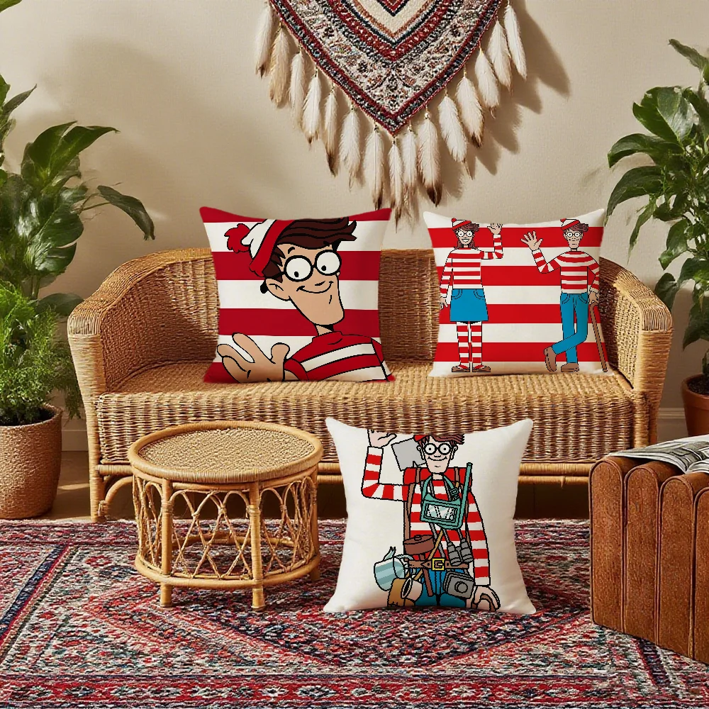 W-Wheres W-WallyS Waldo World cushion cover Bedroom Sofa Decorative Home Car Portable Cushion Cover with Zipper Soft Pillowcase