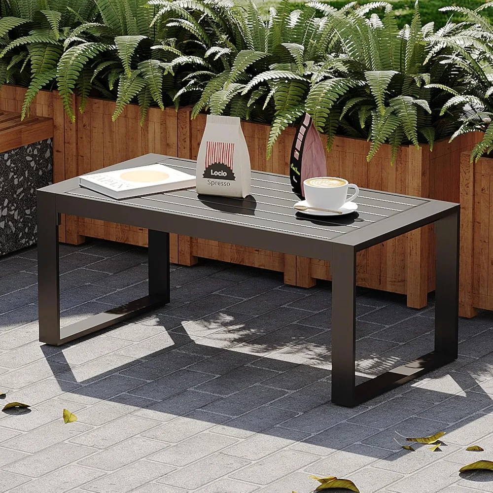 طاولة قهوة خارجية، طاولات قهوة مستطيلة للفناء للخارج، طاولة جانبية للقهوة من الألومنيوم لجميع الأحوال الجوية للسطح #1