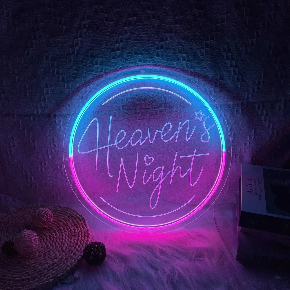 Heaven's Night Neon Sign, Luzes LED pessoais para Bar, Lâmpada na decoração da parede, Decoração do quarto de jogos, Suporte personalizado