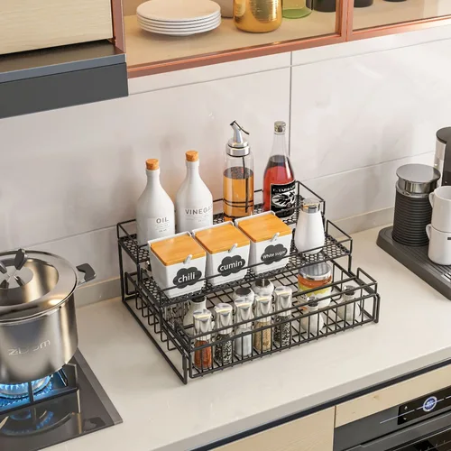 주방 향신료 랙 대용량 조미료 랙, 다기능 접이식 보관 선반, 가정용 심플 용기, 3 레이어 