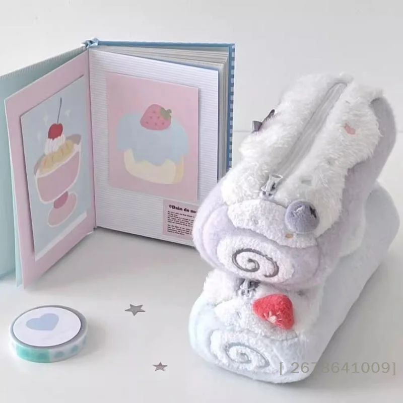1Pc Swiss Roll Plush Pencil Case, Cute Dessert Design Student Stationery Bag Desktop Storage Pouch Back-to-School Gift〔YY33〕