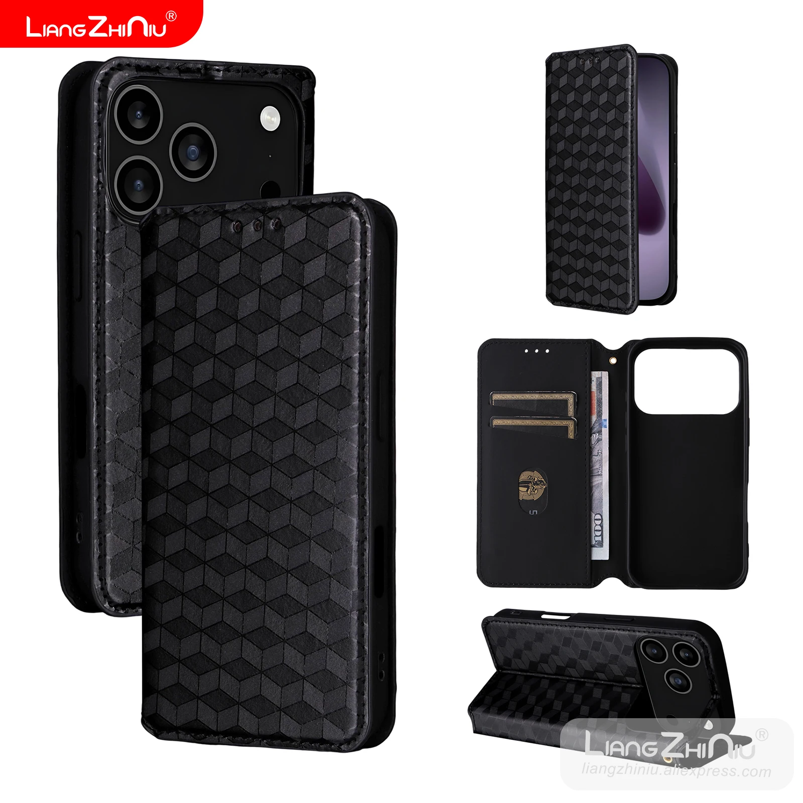 

Кожаный флип-чехол для телефона Iphone 17 Pro Max 17 Air 17 Pro 17, кожаный чехол с текстурой из искусственной кожи + ТПУ, кошелек для карт, магнитный флип-чехол