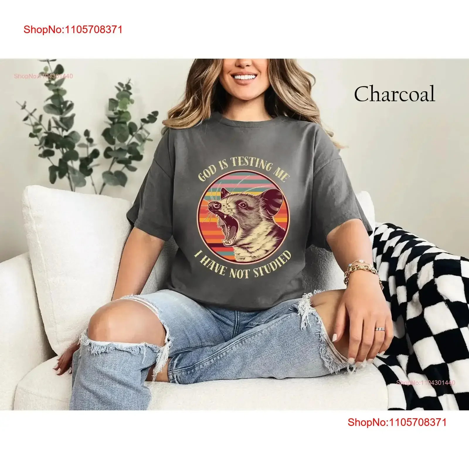 Funny Opossum T Shirt Angry Feral Possum Sarcastic Self Love Lover God is Testing me I Have not Study vintage Washed streetwear