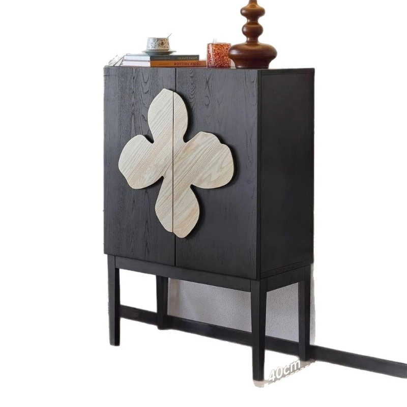 

Medieval simple solid wood dining side cabinet, black living room sofa side cabinet, integrated storage cabinet against the wall