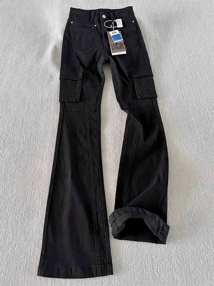 Black Cleanfit Men's Slim Fit Work Trousers Autumn Winter American Style Multi Pocket Narrow Straight Leg Jeans