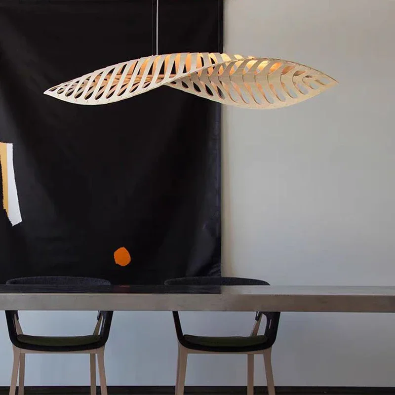 

Nordic Minimalist Wabi Sabi Wood Art Fish Bone Pendant Light for Restaurant Bar Cafe Dining Room Home Decorative Chandelier