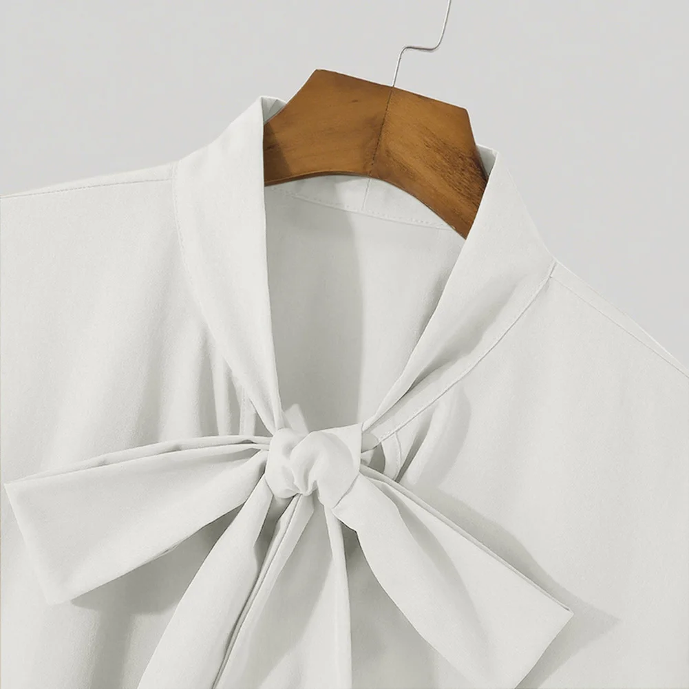 

Мужская одежда, свободная рубашка с длинным рукавом и галстуком-бабочкой и блузка, однотонная повседневная уличная одежда, модные рубашки в стиле ретро