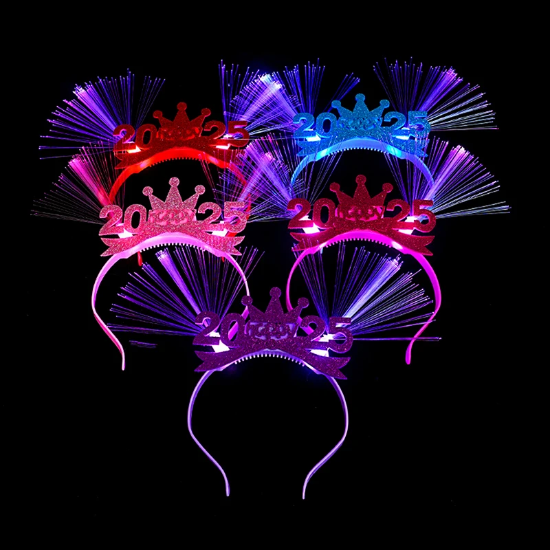 2025 Happy New Year LED Light Up Headband Creative Luminous Hair Hoops Children Flashing Toy Christmas Party Props Decoration