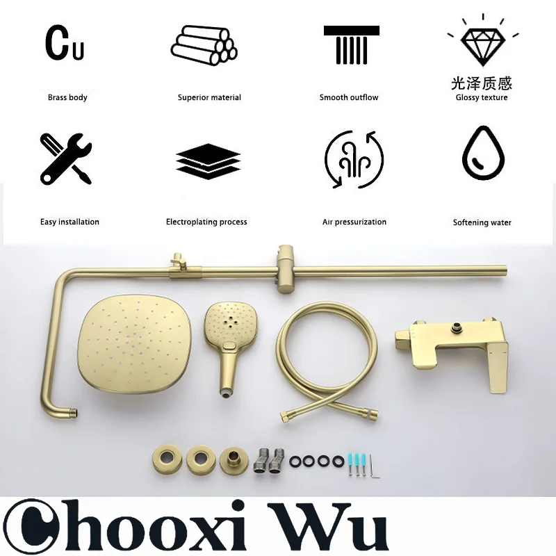 All-Copper Shower Head Set for Home Use with Hot/Cold Water Hose and Pressure-Boosting Handheld Shower Head—Complete Home Shower