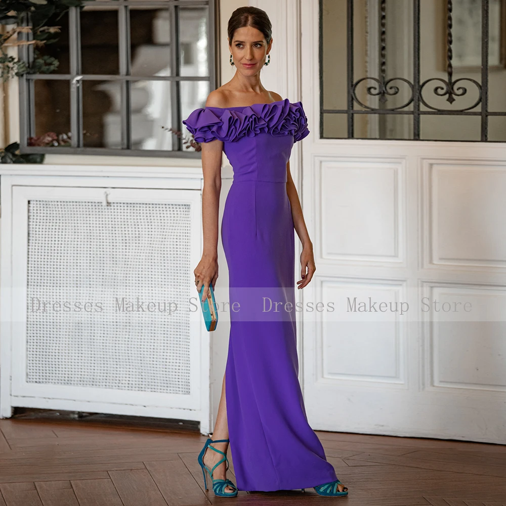 Elegant Evening Dress Purple Off the Shoulder Ruffle Women\'s Evening Gowns 2023 Floor Length Sleeveless Wedding Guest Dresses