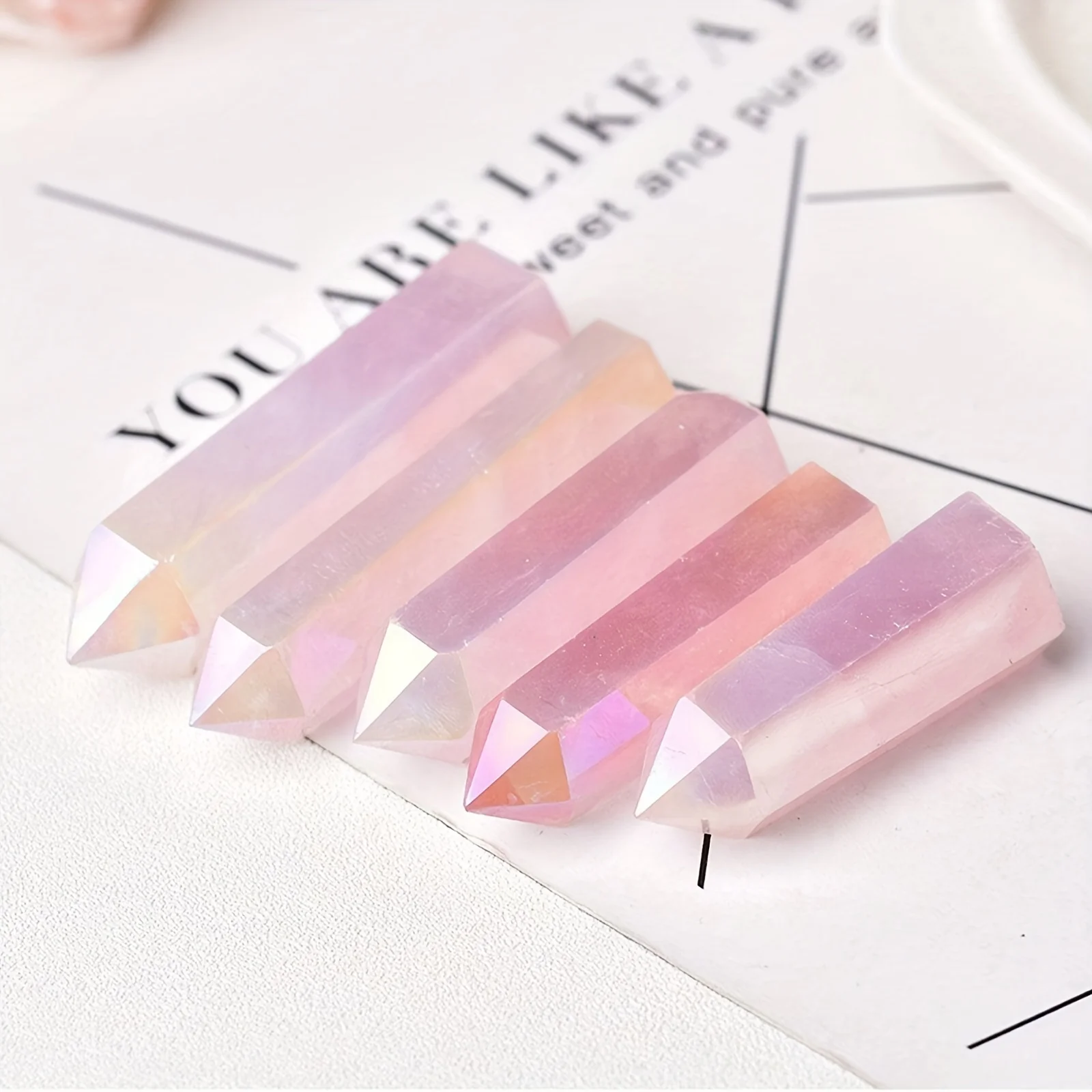 Stunning Rainbow Rose Quartz Tower Angel Halo Crystal Points For Home Office Table Decor Unique Meditation Gift Idea Halloween