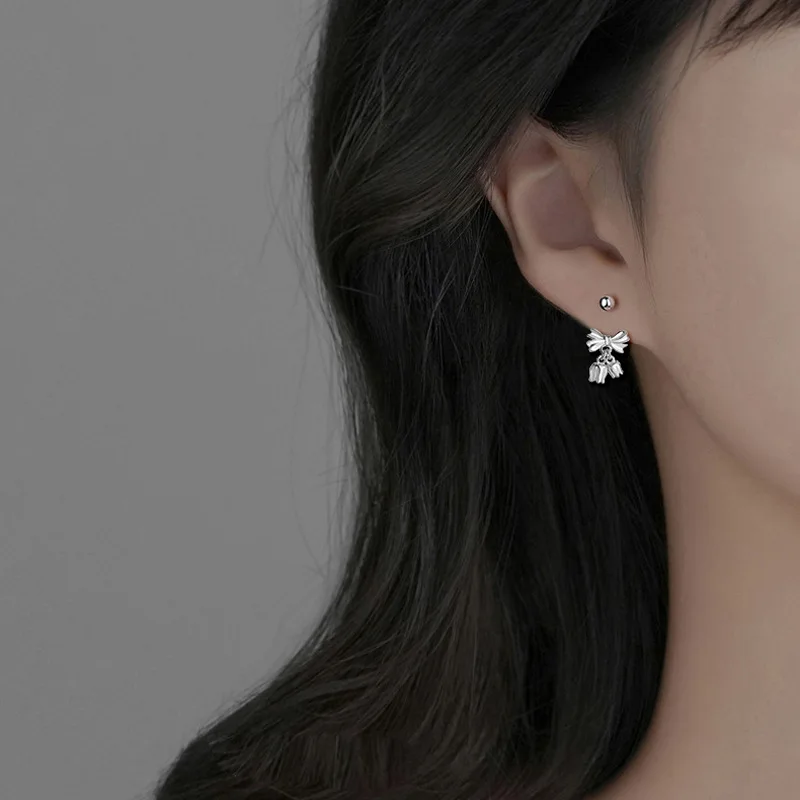 925 Sterling Silver Bow Screw Earrings for Women Minimalist Fashion Jewelry for Valentine\'s Day Gift Party Wedding