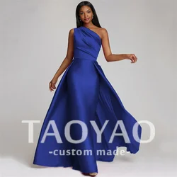 Elegant Royal Blue Satin Mermaid Prom Dresses One Shoulder Formal Party Evening Dress Pleated Special Occasion Gowns 2024