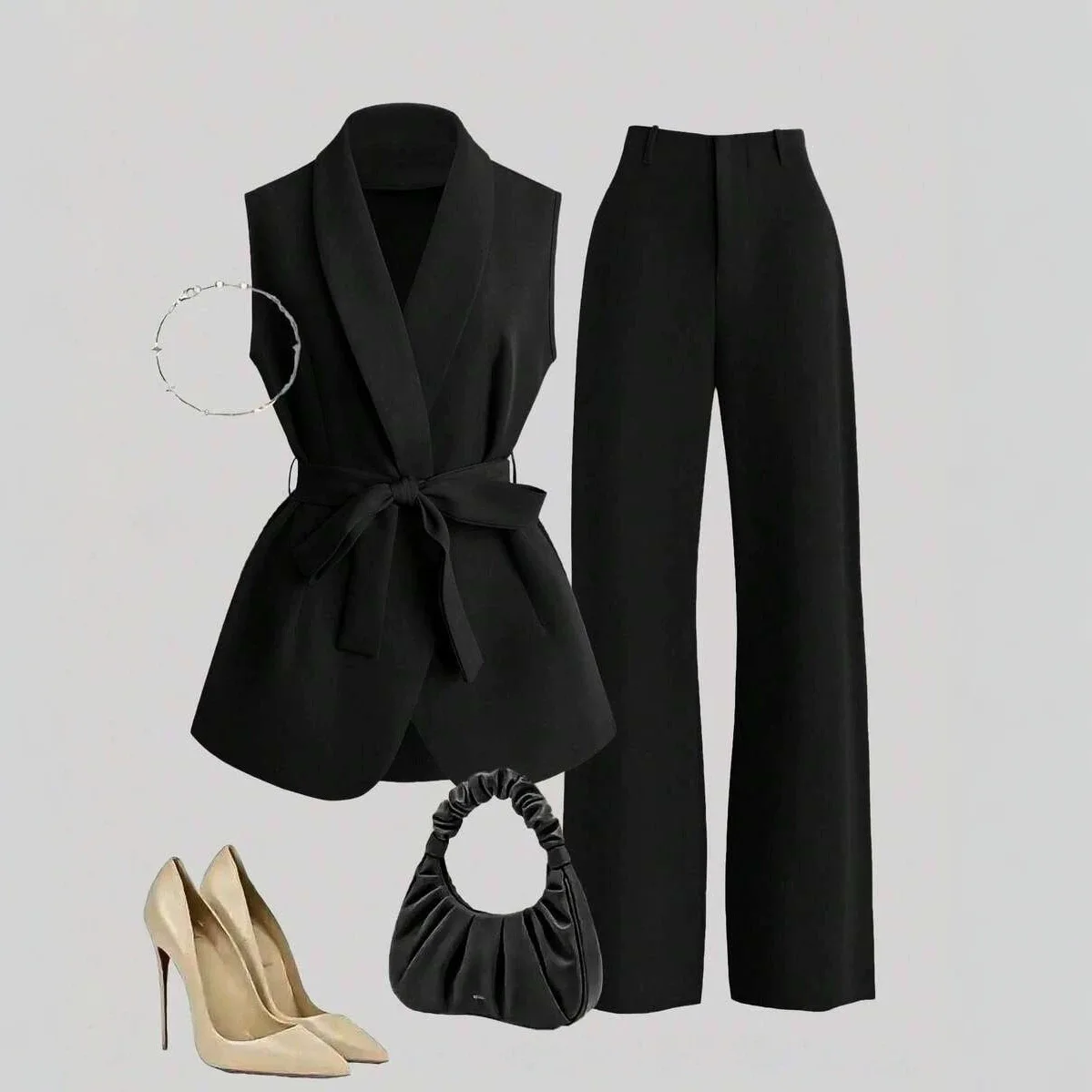 Conjunto de dos piezas para mujer: chaleco sin mangas de algodón y lino con cordones y pantalones de cintura alta, ideal para la oficina, verano 2026.