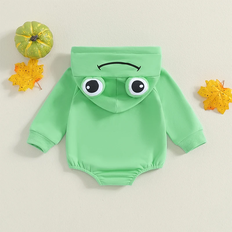 Baby Boys Girls Halloween Romper Long Sleeve Hooded Frog Costume Jumpsuit Newborn Clothes