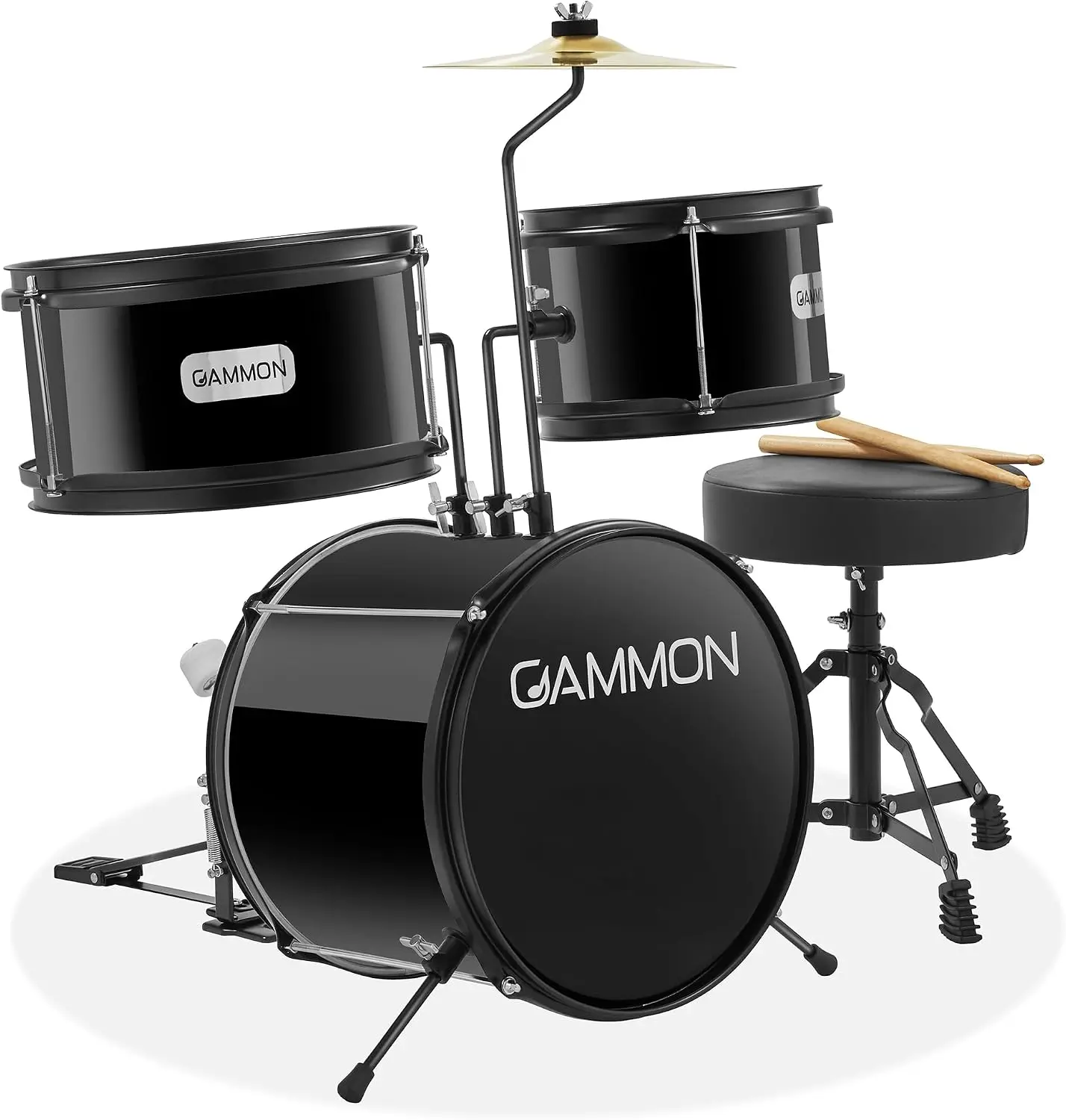 3-Piece Kids Drum Set for Juniors and Beginners with Throne, Bass Drum, Toms, Cymbal, Pedal, and Drumsticks