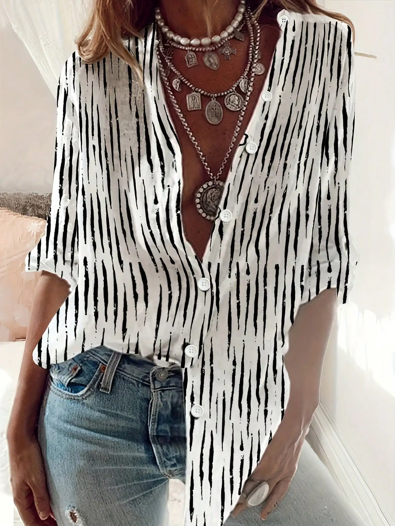 

Women's Western ethnic holiday style print fashion sexy casual slim long sleeve shirt