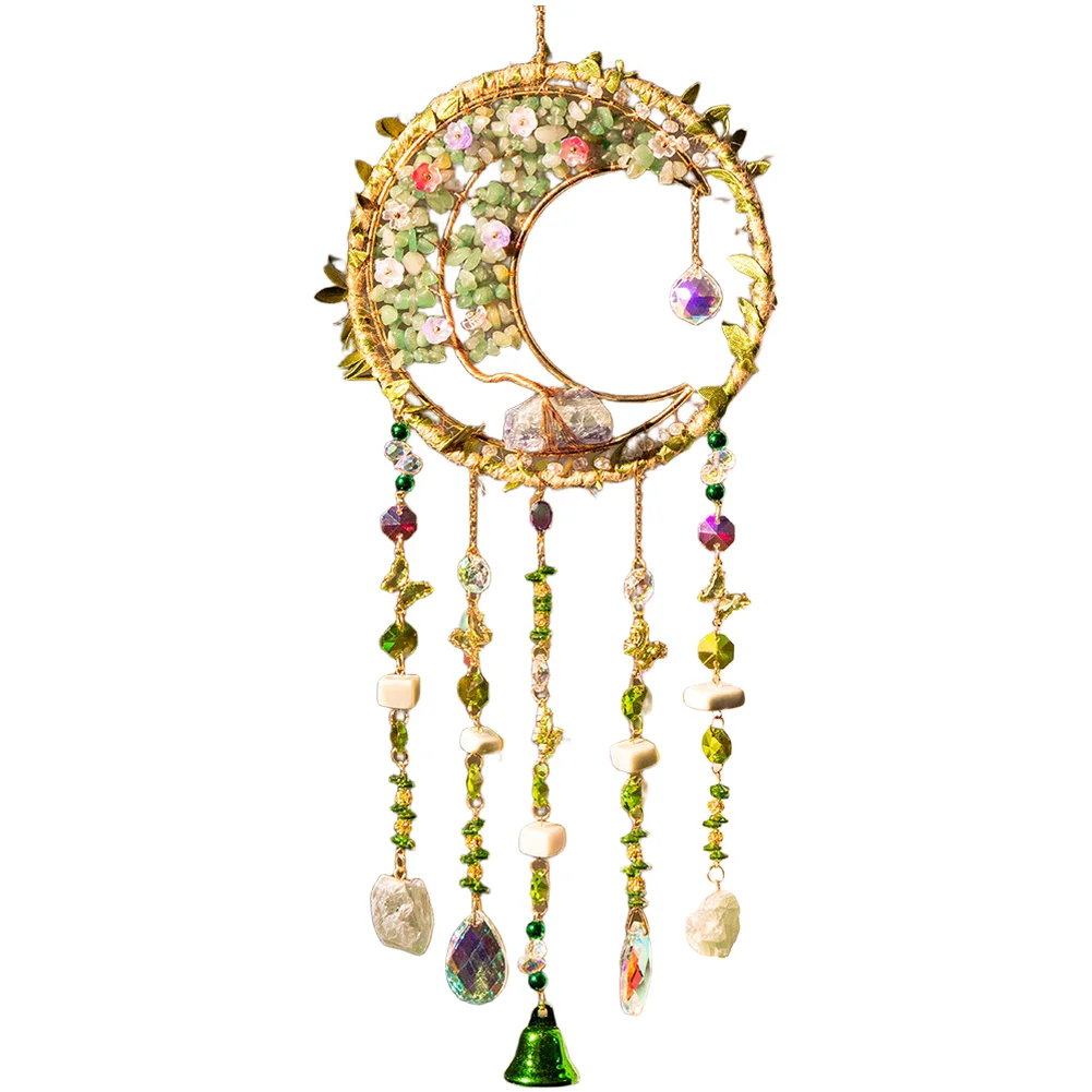 Earthy Stone For dreamcatcher Pendant with Moon Center for Grounded Aesthetic in Bedroom Living Room or Entryway