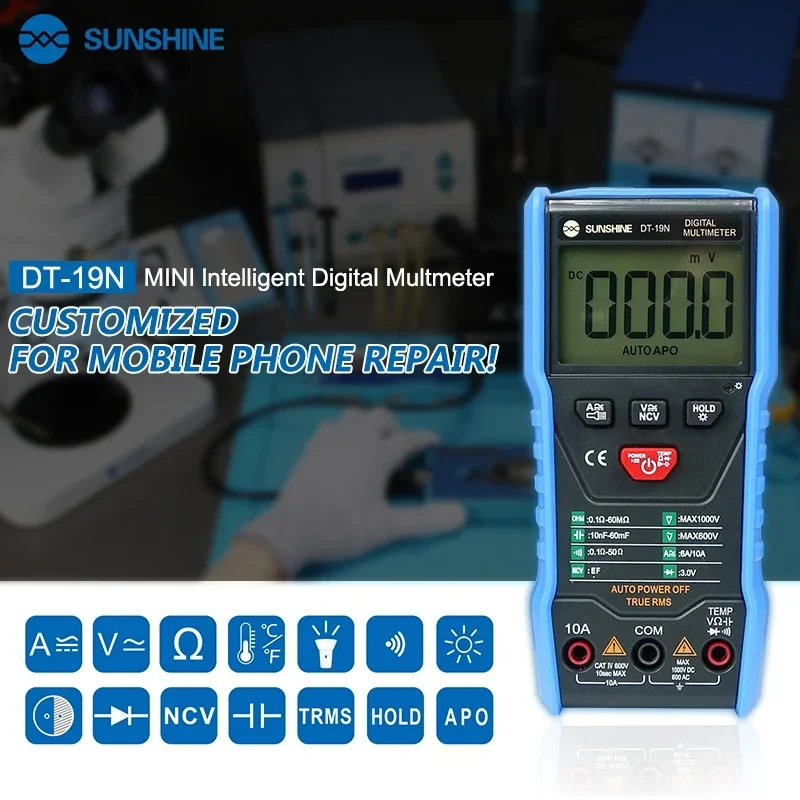 SUNSHINE DT-19N Mini Smart Digital Multimeter High Precision for Mobile Phone AC DC Ammeter Voltmeter Tool Multimeters