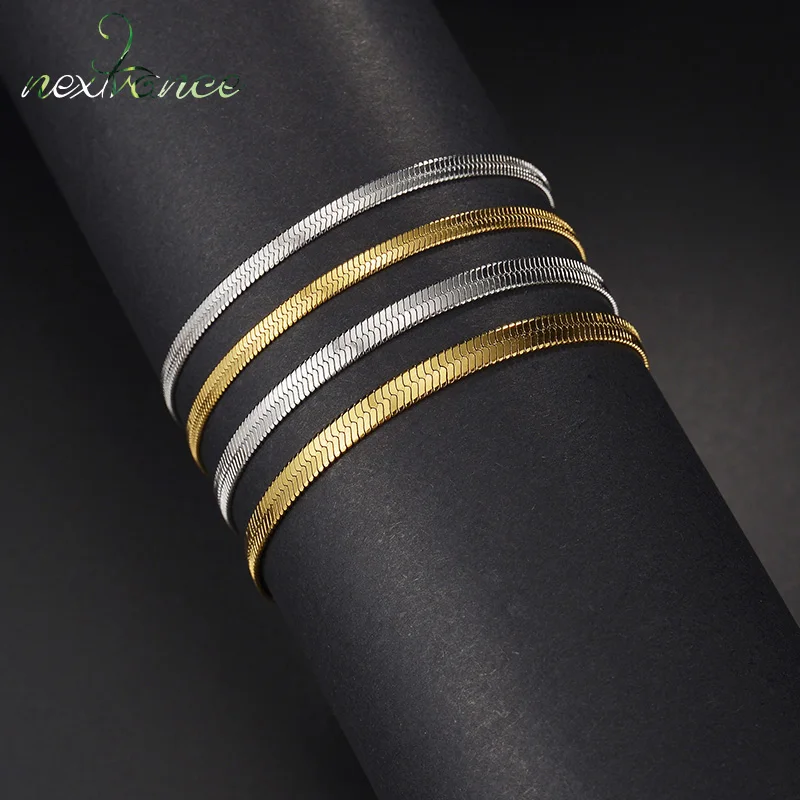 Nextvance Couple Bracelets Flat Snake Chain Stainless Steel Gold Color Sliver Color For Women Men Jewelry Gifts Wholesale