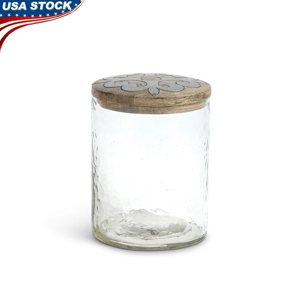 

Elegant Glass Apothecary Jar with Wood Top Versatile Storage Kitchen Bathroom High Quality Mango Wood Durable Design 4.5 Inch