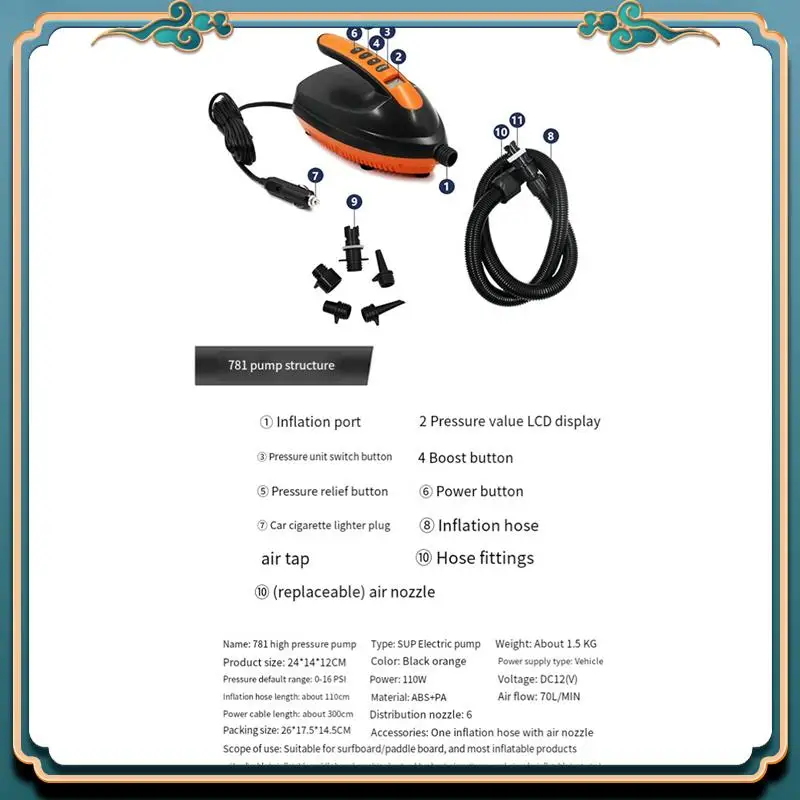 

Latest Paddle Electric Inflator 12V Vehicle High-Pressure Pump Surfboard Kayak Boat Inflatable Tent Inflation.