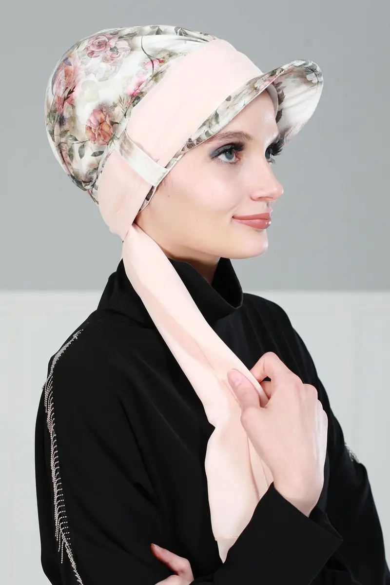 Chiffon Belted Hoed Bone Olijf Patroon