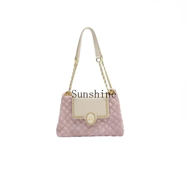 

Pink rhombus underarm versatile premium shoulder commuter bag