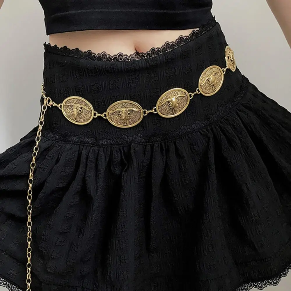 

Woman Cow Head Waist Chain All-match Luxury Design Y2K Chain Belt Retro Ethnic Style Metal Chain Waistband