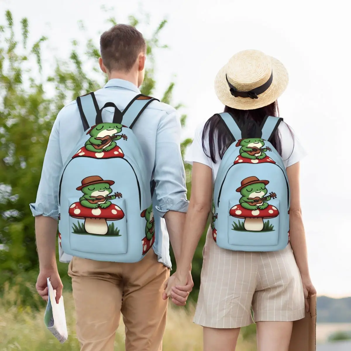 

Froggy Serenade Mushroom Music Moment Backpack Student BookBag Children School Bag Computer Shoulder Bags for Men Women