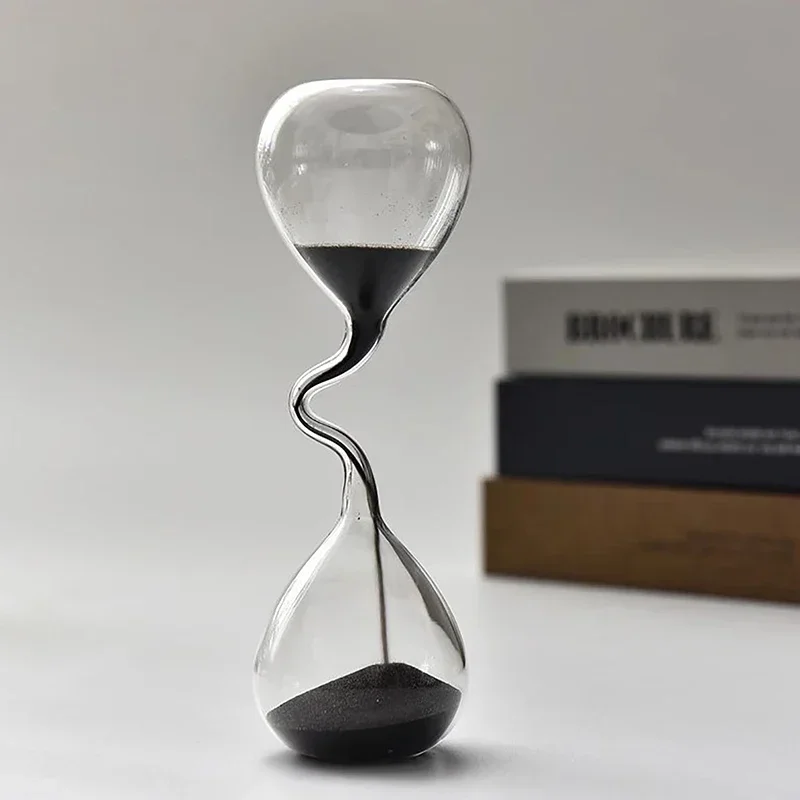 

Curve Design Black Hourglass Modern Style Home Decor Accessories Glass Craft Simple Interior Table Ornament Aesthetic Sand Clock