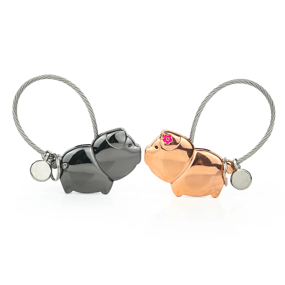 Cute Metal Kiss Pig Keychain Black Rose Lover Swine Pet Key Chain Ring Holder Bag Lock Couple Woman Man Jewelry Gift