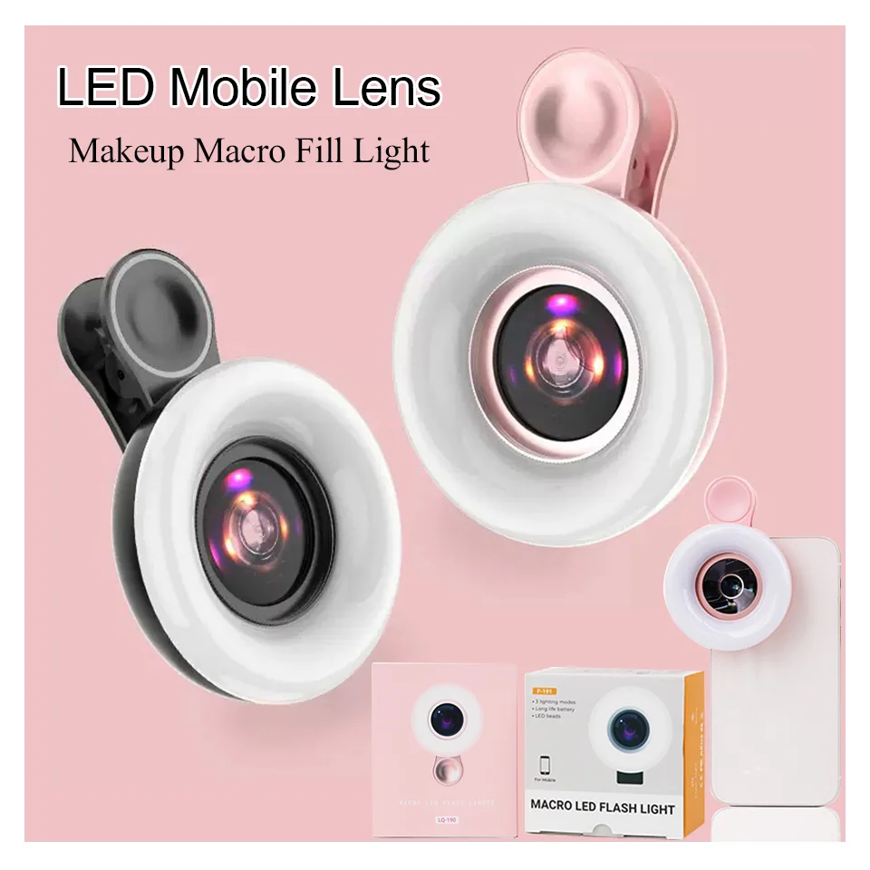 2 in 1 HD Mobile Macro Lens 15X Zoom Magnifier with LED Light Hands-Free Phone Clip Lens for Smartphone Photography Accessories