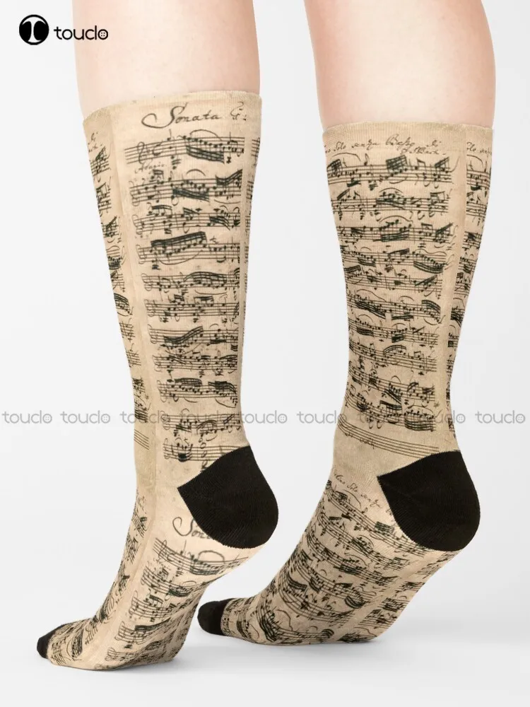 Bach | Original Handwritten Score By Johann Sebastian Bach Socks Black Socks For Women 360° Digital Print Hd High Quality Gift