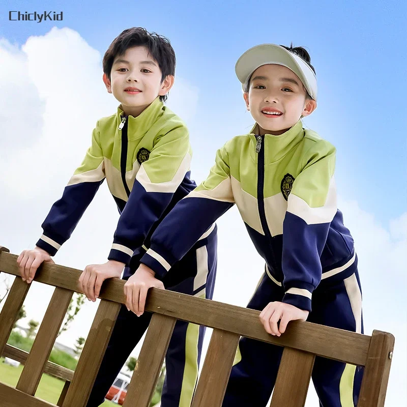 Girls Hip Hop Green Bomber Jacket Joggers Boys Contrast Coat Sport Pants Clothes Set Children School Uniforms Kids Teens Outwear