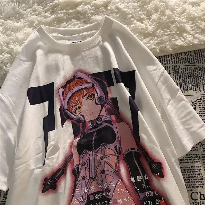 

Summer Anime Y2k Oversized T-shirt Kawaii Clothes Tees Hip-hop Letter Print Ulzzang Short-sleeved Vintage Crop Top Harajuku