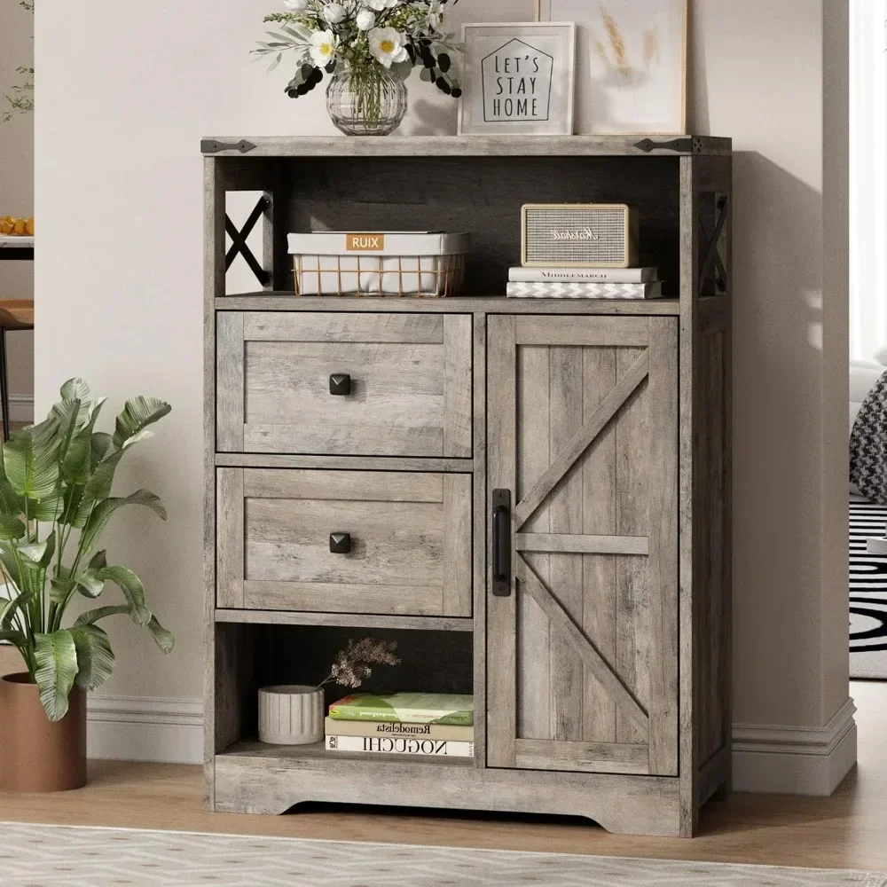 

Farmhouse living room independent storage cabinet with 2 drawers and shelves,used for living room,bathroom, kitchen,laundry room