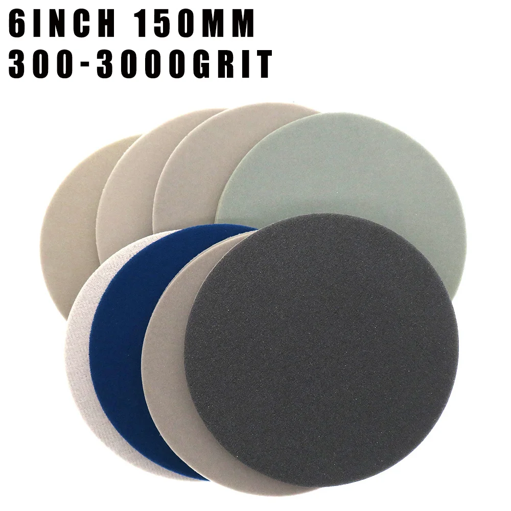 1/2/3 Pcs 6 "นิ้ว150 MM เปียกและแห้ง Flocked แผ่นกันน้ำ Aand สีขาวทราย Abrasives Self-กาวฟองน้ำ Sanding Disc สำหรับ RIKEN