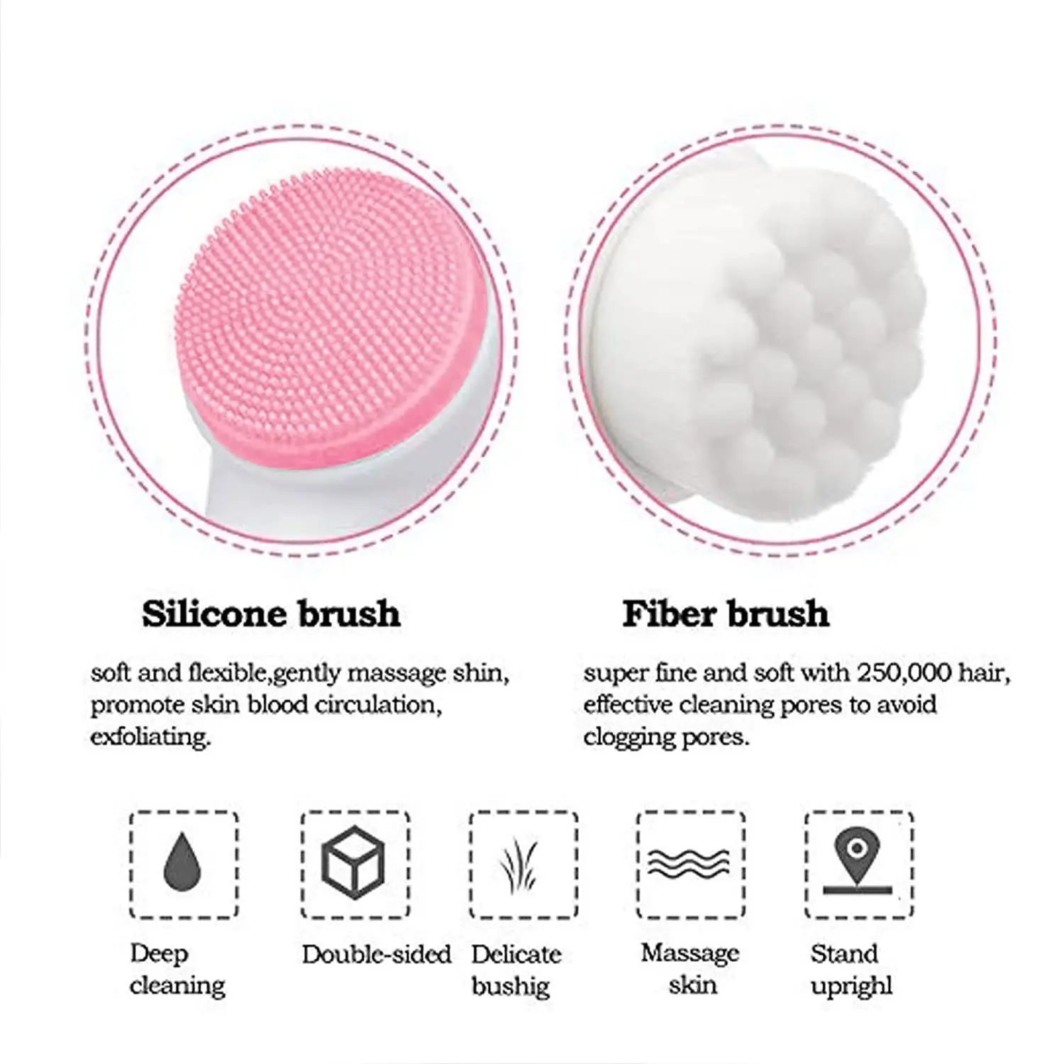 3D Bilateral Silicone Facial Cleanser Manual Massage Facial Brush Soft Bristles Silicone Double Sided Face Brush