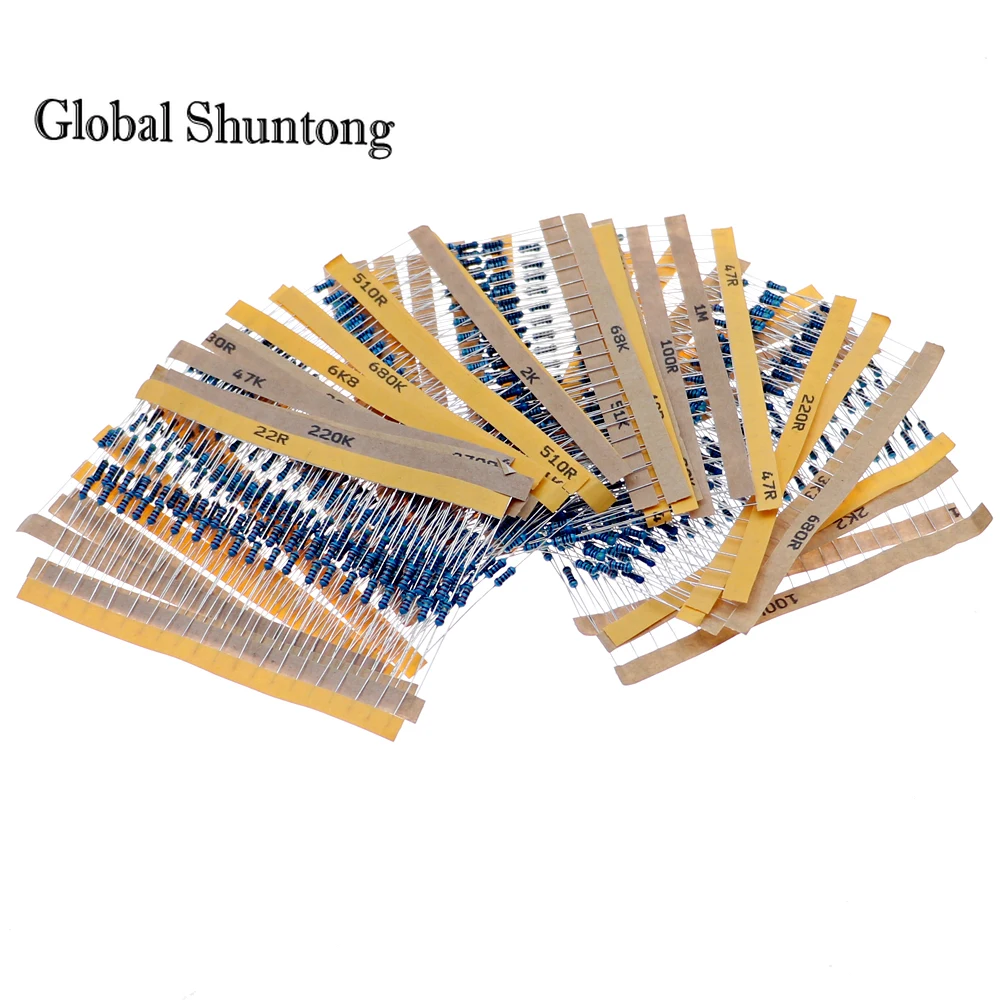 600pcs/Box Metal Film Resistor Kit Assorted Kit 30 Values Metal Film Resistor Resistance 1/4W 1ohm-10Mohm 1% Tolerance boxed