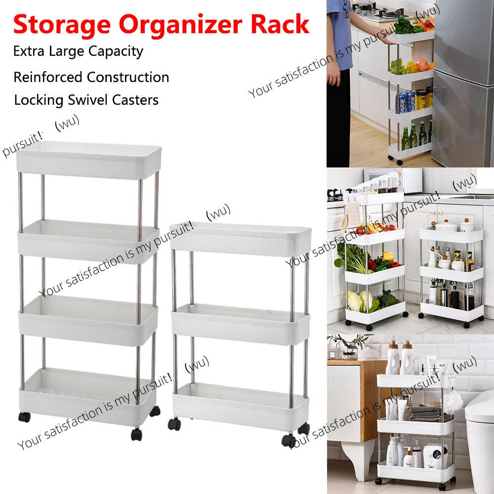 Slim Floor Storage Truck - Kitchen Bathroom Heavy Rack Narrow Rolling Storage Rack with Wheels