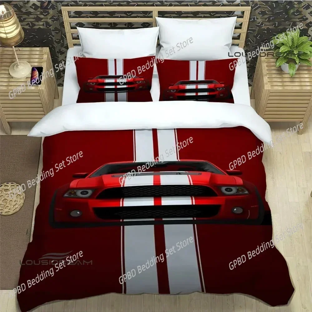 3D Print Mustangs Car Logo 3D Bedding Set Duvet Cover Pillowcases Single Twin Full Queen King Size Home Decor Quilt Boys Gift Qu