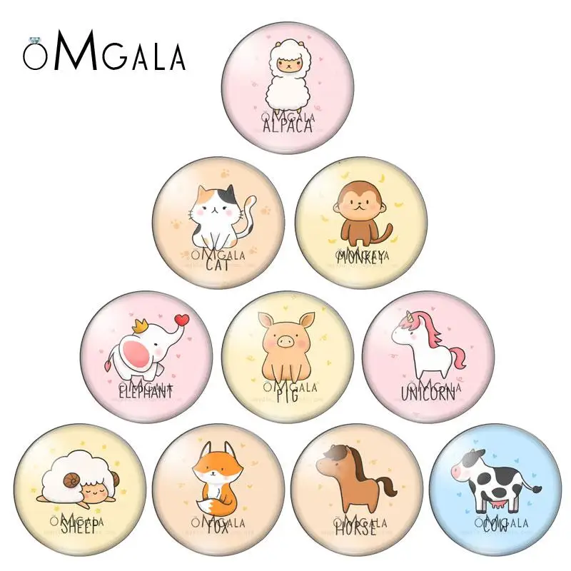 Cartoon Lovely Animals Drawings 8mm/10mm/12mm/14mm/16mm/18mm/20mm/25mm Round photo glass cabochon demo flat back Making findings