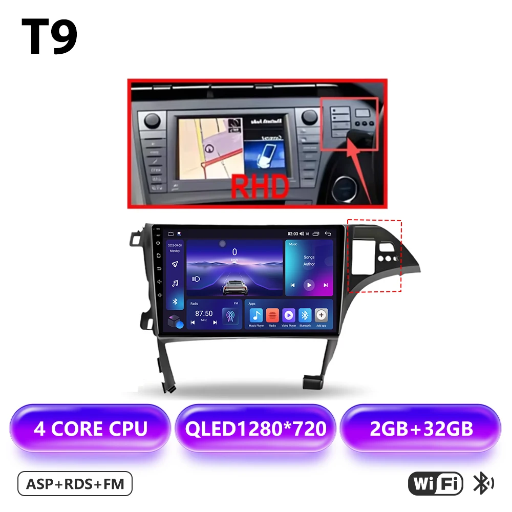 Android autoradio voor Toyota Prius 3 XW30 2009-2015, 2-DIN multimediaspeler, GPS-navigatie, Bluetooth, 8-core, Wifi 5G