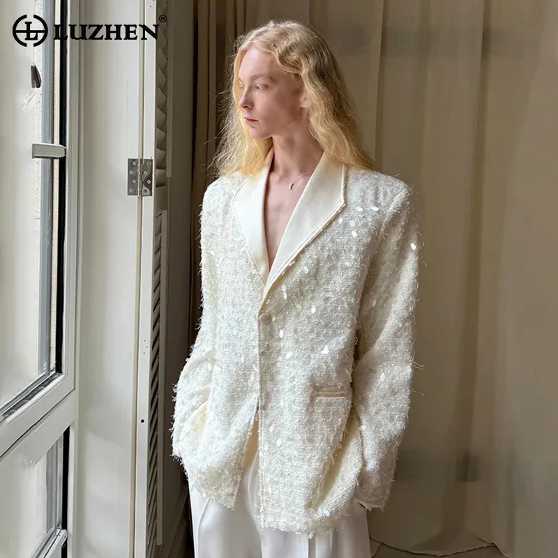 LUZHEN Burr Sequin Elegant Autumn Quality 2025 High Patchwork Temperament Blazer Coat Men's New Fashion Social Clothes JY8581