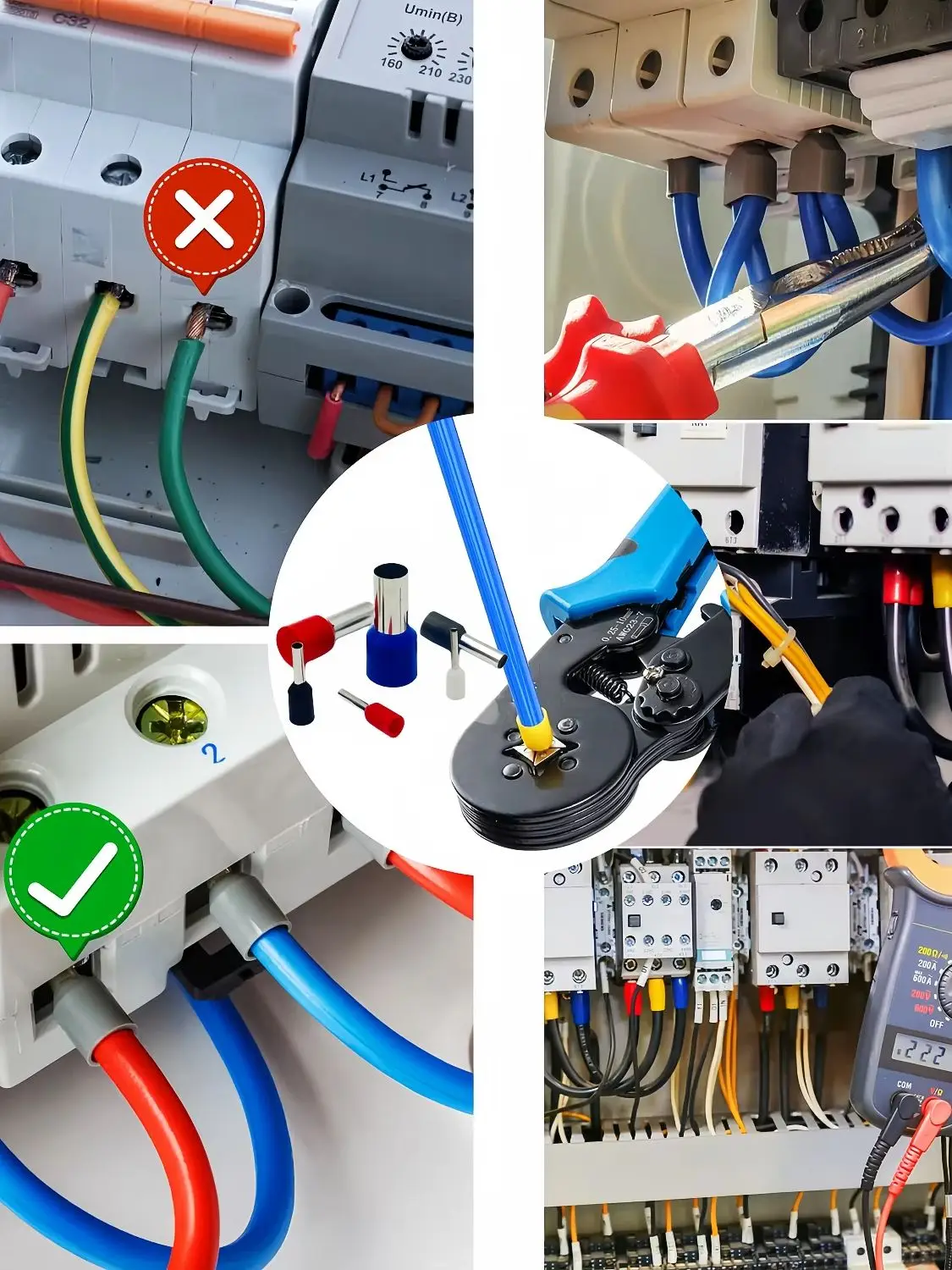 Zestaw 300 szt. izolowanych końcówek kablowych, 8 rozmiarów AWG 22-8, tulejki kablowe z mosiądzu cynowanego, izolowane PVC, do okablowania elektrycznego. — 2