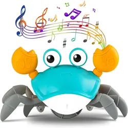 Musical Crawling Crab Baby Toy, Rechargeable Walking Crab Toy with LED Light, Automatically Avoid Obstacle, Fun Interactive Toys