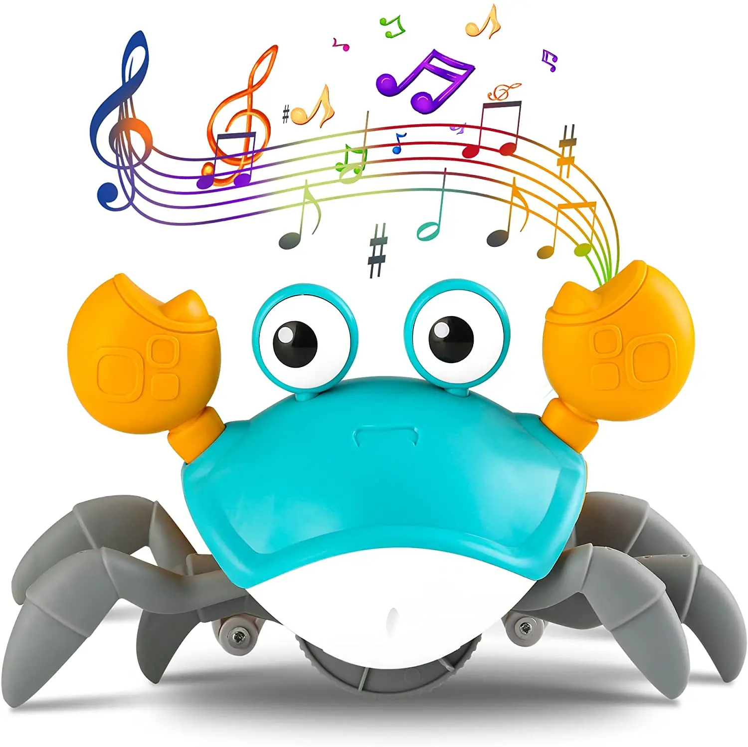 Musical Crawling Crab Baby Toy, Rechargeable Walking Crab Toy with LED Light, Automatically Avoid Obstacle, Fun Interactive Toys