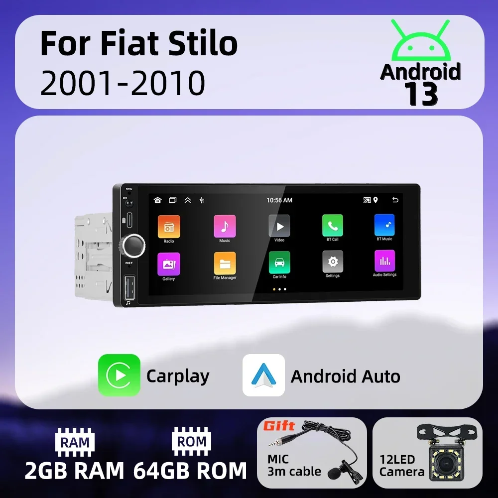 1 Din Carplay Android Auto Radio Android Car Multimedia for Fiat Stilo 2001-2010 6.86